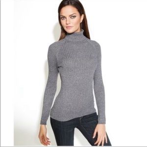 INC Silver Ribbed Turtleneck Size Large